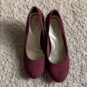 Maroon suede wedges